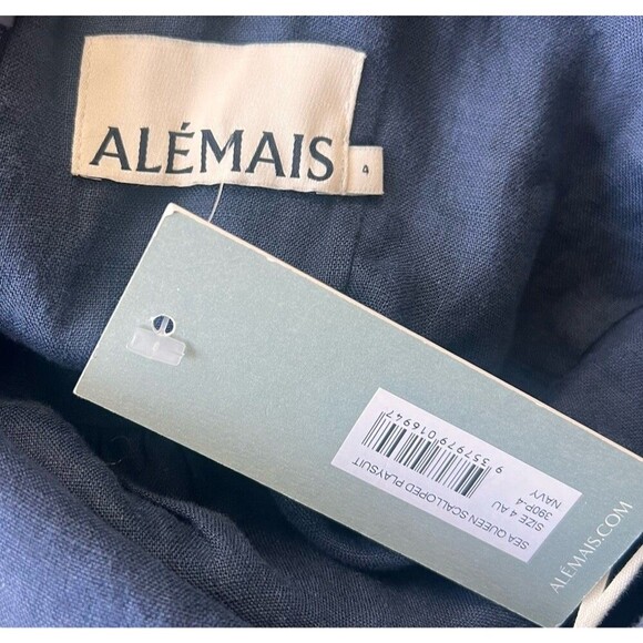 Alemais Sea Queen Scalloped Linen Playsuit Navy Nautical Halter AU 4 US 0 - Picture 12 of 14